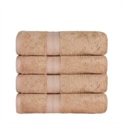 4 Piece Bath Towel Set, Rayon From Bamboo And Cotton, Plush And Thick, Hypoallergenic, Solid Terry Towels With Dobby Border By Blue Nile Mills -Home Decor Store GUEST 17852eea 84cd 40b0 ad5e 0014327e7451