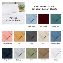 Luxury Cotton 1000 Thread Count Solid Extra Deep Pocket 4 Piece Bed Sheet Set By Blue Nile Mills -Home Decor Store GUEST 3740552c 85ca 451c a826 f0b013209d08