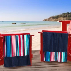 Nautical Stripe Cotton Oversized Reversible Beach Towel Set Of 2 By Blue Nile Mills