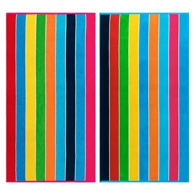 Rainbow Striped Cotton Oversized Reversible Beach Towel Set Of 2 By Blue Nile Mills 10 Rainbow Striped Cotton Oversized Reversible Beach Towel Set Of 2 By Blue Nile Mills - Image 8