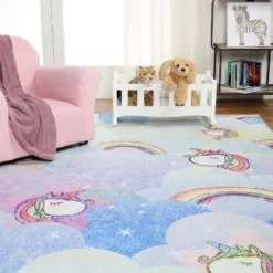 Unicorn Rainbow Colorful Kids Playroom Nursery Washable Indoor Area Rug By Blue Nile Mills -Home Decor Store GUEST 41bd4e91 fd1e 465d 8ff7 5198a0915064