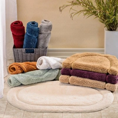 Plush And Absorbent Non-Slip Cotton Oval 2-Piece Bath Rug Set By Blue Nile Mills 3 Plush And Absorbent Non-Slip Cotton Oval 2-Piece Bath Rug Set By Blue Nile Mills
