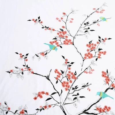 Modern Embroidered Cherry Blossom Floral Cotton Duvet Cover And Pillow Sham Set - Blue Nile Mills 4 Modern Embroidered Cherry Blossom Floral Cotton Duvet Cover And Pillow Sham Set - Blue Nile Mills - Image 2