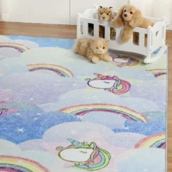Unicorn Rainbow Colorful Kids Playroom Nursery Washable Indoor Area Rug By Blue Nile Mills -Home Decor Store GUEST 540068ea 72fa 424b b052 0a61e610e8da