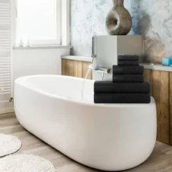 Cotton 6-Piece Bath Towel Set, Soft Plush Quick Dry Decorative, Thick And Durable, Modern Chevron Highly Absorbent Jacquard Design By Blue Nile Mills