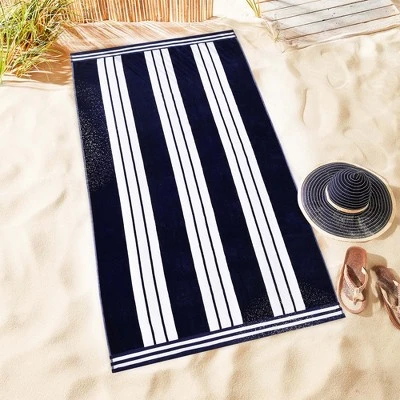Striped Oversized Extra Large Cotton Beach Towel Set By Blue Nile Mills 5 Striped Oversized Extra Large Cotton Beach Towel Set By Blue Nile Mills - Image 3