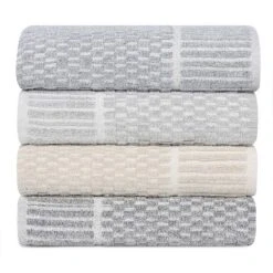 Viscose Cotton Blend Medium Weight Soft Textured Checkered Ribbed Border Towel Set By Blue Nile Mills -Home Decor Store GUEST 5c528dc8 ca2c 4fbe 82f0 2524ed499663
