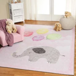 Nursery Elephant Colorful Kids Playroom Indoor Area Rug By Blue Nile Mills