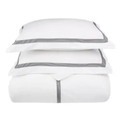 Solid Modern 200-Thread Count Ultra-Soft Breathable Cotton Embroidered Traditional Duvet Cover Set With Matching Pillowshams By Blue Nile Mills