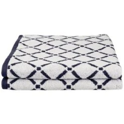 Plush And Absorbent Cotton Oversized 2-Piece Geometric Diamond 34" X 68" Bath Sheet Set - Blue Nile Mills -Home Decor Store GUEST 812dee89 1fe7 4545 b03a 29ec888d0538