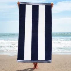 Cabana Stripe Oversized Cotton Beach Towel By Blue Nile Mills