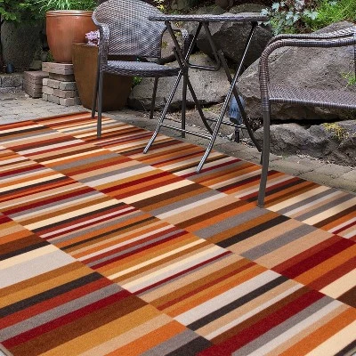 Modern Striped Block Non-Slip Washable Indoor/ Outdoor Area Rug By Blue Nile Mills 7 Modern Striped Block Non-Slip Washable Indoor/ Outdoor Area Rug By Blue Nile Mills - Image 5