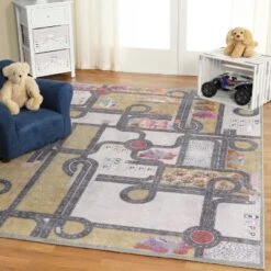Country Road Kids Playroom Nursery Washable Indoor Area Rug By Blue Nile Mills