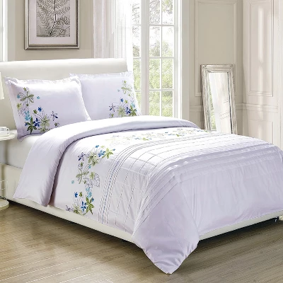 Classic Spring Blooms Colorful Floral Embroidered 200-Thread Count Cotton Modern And Transitional 3-Piece Duvet Cover Set By Blue Nile Mills 3 Classic Spring Blooms Colorful Floral Embroidered 200-Thread Count Cotton Modern And Transitional 3-Piece Duvet Cover Set By Blue Nile Mills