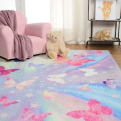 Butterfly Colorful Kids Playroom Nursery Washable Indoor Area Rug By Blue Nile Mills -Home Decor Store GUEST 9a60dd6e ce62 4d01 80f3 abc7befd1124