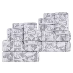 Cotton Modern Geometric Jacquard Soft Highly-Absorbent Assorted 12 Piece Bathroom Towel Set By Blue Nile Mills -Home Decor Store GUEST a4742717 a51d 405d 9928 e2975b58a5a4