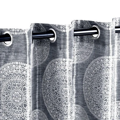 Traditional Medallion Jacquard Room Darkening Curtain 2-Panel Set With Grommet Topper - Blue Nile Mills 3 Traditional Medallion Jacquard Room Darkening Curtain 2-Panel Set With Grommet Topper - Blue Nile Mills