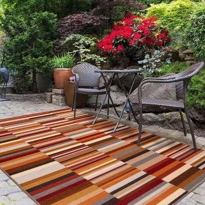 Modern Striped Block Non-Slip Washable Indoor/ Outdoor Area Rug By Blue Nile Mills 3 Modern Striped Block Non-Slip Washable Indoor/ Outdoor Area Rug By Blue Nile Mills