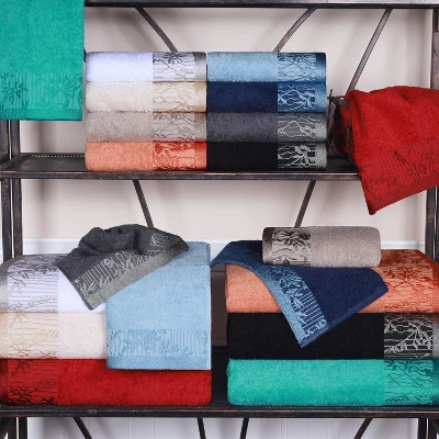 100% Cotton Medium Weight Floral Border 6 Piece Assorted Bathroom Towel Set By Blue Nile Mills 8 100% Cotton Medium Weight Floral Border 6 Piece Assorted Bathroom Towel Set By Blue Nile Mills - Image 6