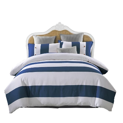 Modern Embroidered Stripe Cotton Duvet Cover And Pillow Sham Set - Blue Nile Mills 4 Modern Embroidered Stripe Cotton Duvet Cover And Pillow Sham Set - Blue Nile Mills - Image 2