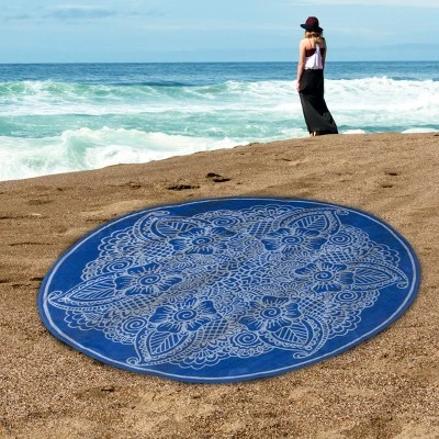 Round Floral Paisley Oversized 60" Cotton Beach Towel By Blue Nile Mills 3 Round Floral Paisley Oversized 60" Cotton Beach Towel By Blue Nile Mills
