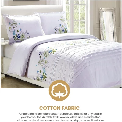Classic Spring Blooms Colorful Floral Embroidered 200-Thread Count Cotton Modern And Transitional 3-Piece Duvet Cover Set By Blue Nile Mills 4 Classic Spring Blooms Colorful Floral Embroidered 200-Thread Count Cotton Modern And Transitional 3-Piece Duvet Cover Set By Blue Nile Mills - Image 2