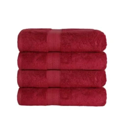 4 Piece Bath Towel Set, Rayon From Bamboo And Cotton, Plush And Thick, Hypoallergenic, Solid Terry Towels With Dobby Border By Blue Nile Mills -Home Decor Store GUEST ec912d50 ae17 466b 9782 1711185ea9cd