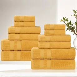 Ribbed Textured Border Zero Twist Cotton Medium Weight Towel Set By Blue Nile Mills